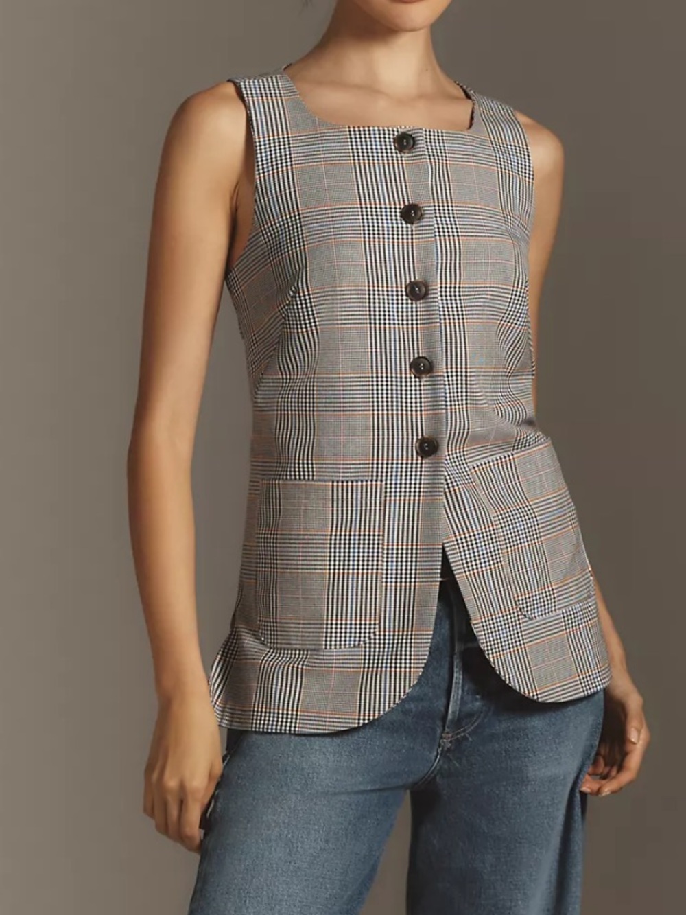 Anthropologie Plaid Button-Front Dress in Gray and Black